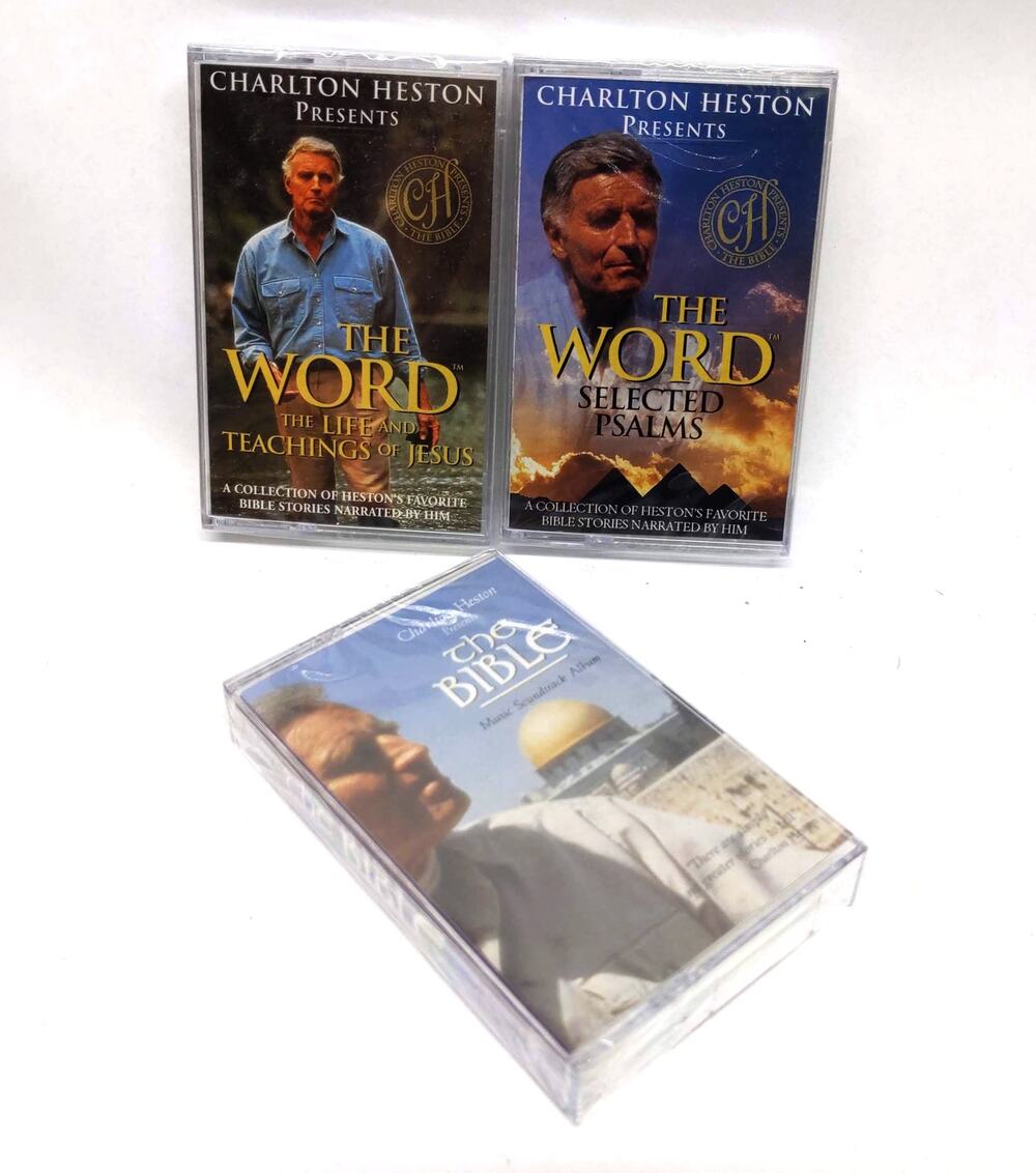 1990s CHARLTON HESTON PRESENTS - The WORD &  BIBLE audio cassette tapes - NEW